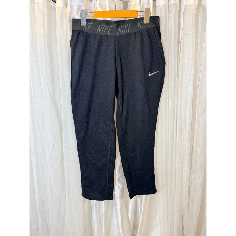 Nike Dri-FIT Leggings Womens Medium Black Logo Waistband Cropped Athletic Pants